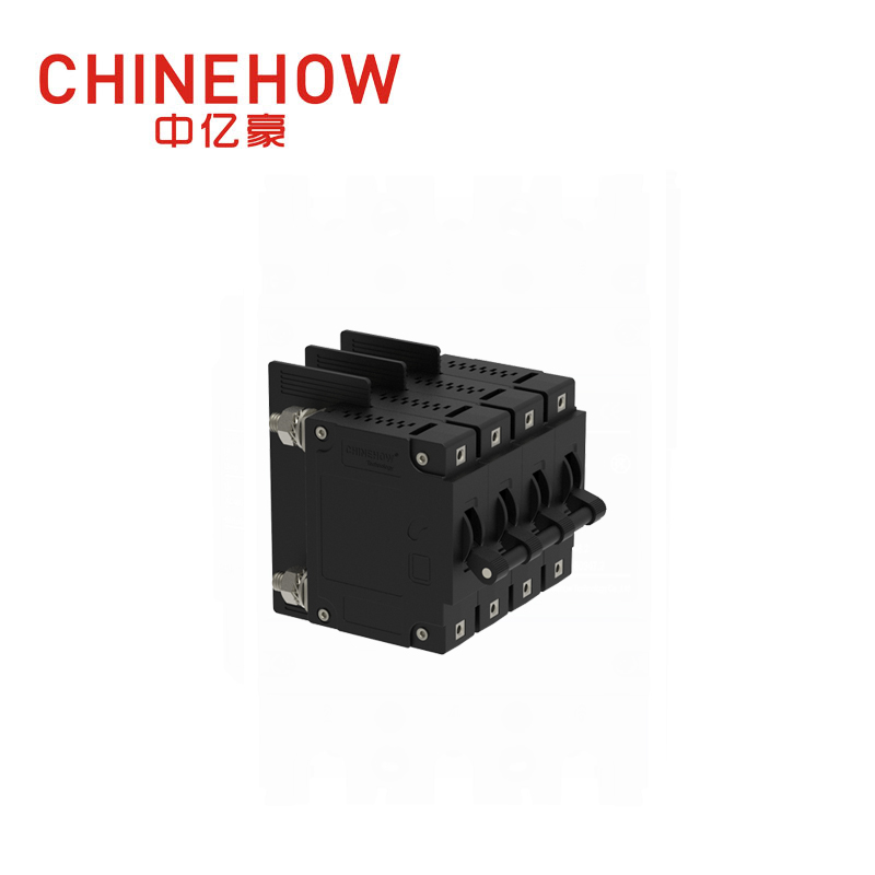 CVP-FR Hydraulic Magnetic Circuit Breaker Long Handle Actuator Per Pole with M6 Stud and Terminal Barriers 4P 