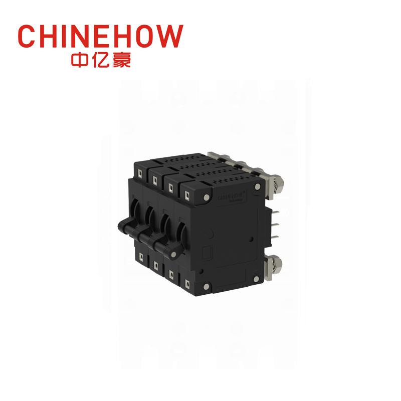 CVP-FR Hydraulic Magnetic Circuit Breaker Long Handle Actuator Per Pole with M6 Stud and Auxiliary Switch 4P 