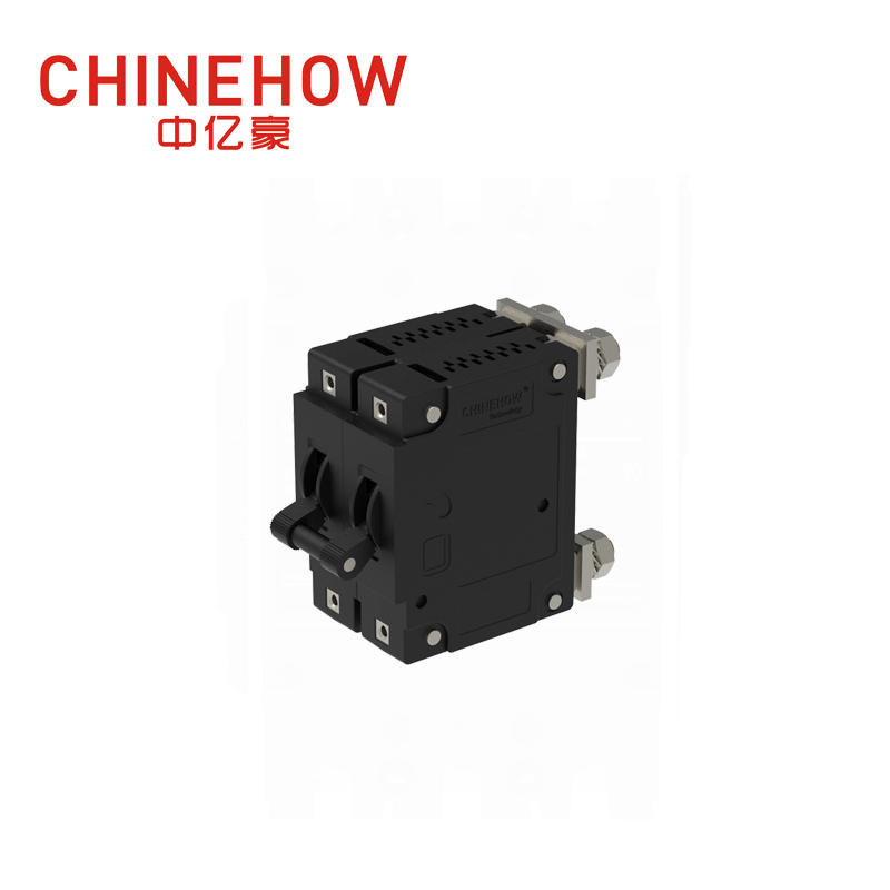 CVP-FR Hydraulic Magnetic Circuit Breaker Long Handle Actuator Per Pole with M6 Stud and Auxiliary Switch 2P 