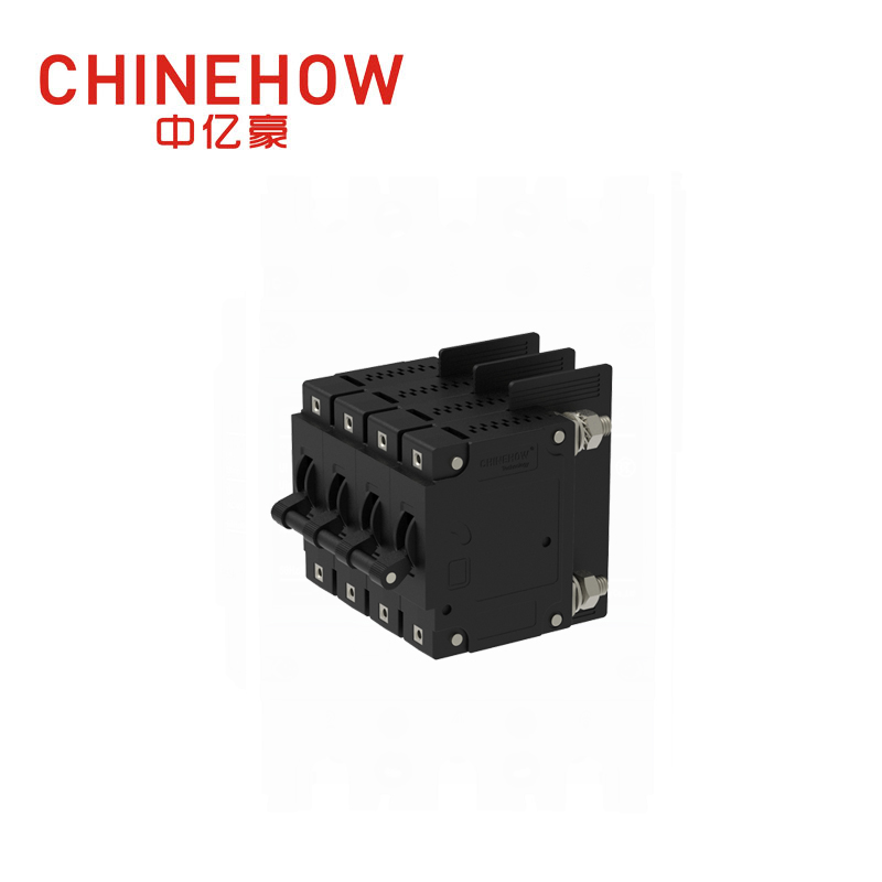 CVP-FR Hydraulic Magnetic Circuit Breaker Long Handle Actuator Per Pole with M6 Stud and Terminal Barriers 4P 